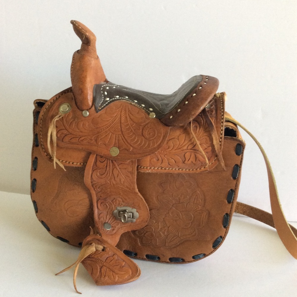 Vintage 70’s Saddle Purse Bag Hand Tooled Leather